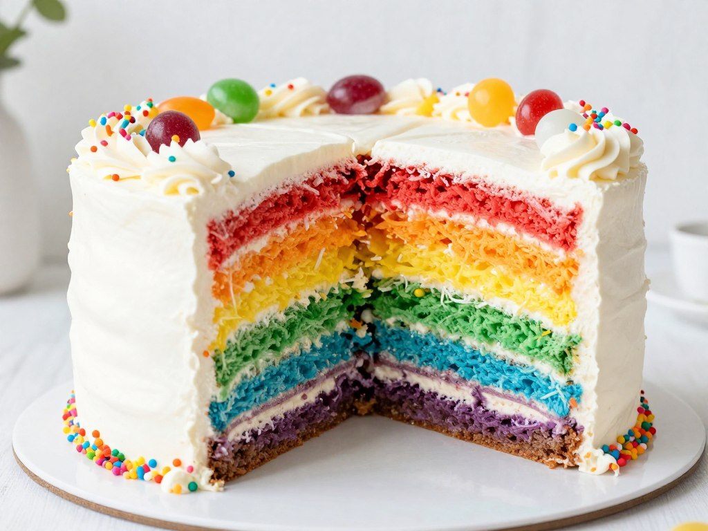 Kolorowy tort tęczowy na Dzień Dziecka z posypką