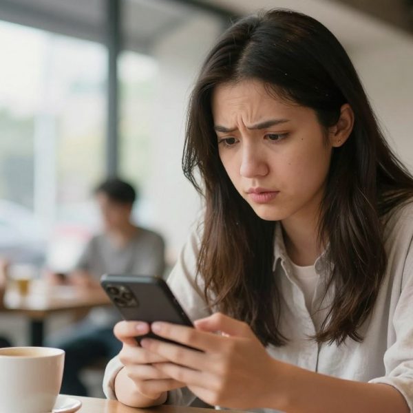 Dziewczyna pisząca pierwszą wiadomość do chłopaka na telefonie